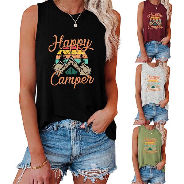 Canotte da donna Happy Camper T-shirt grafiche senza maniche T-shirt larghe