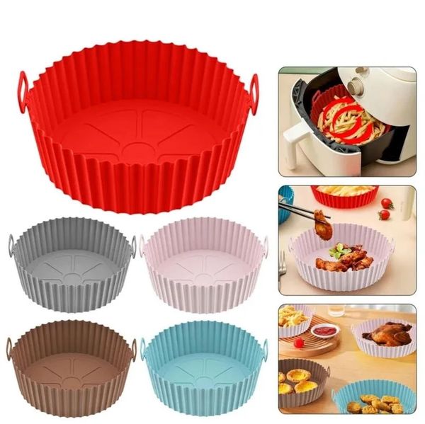 Forro de bandeja de pote de cesta de silicone para fritadeira de ar, acessórios de forno, molde de cozimento, pastelaria, utensílios de cozinha, formato novo, reutilizável, atacado