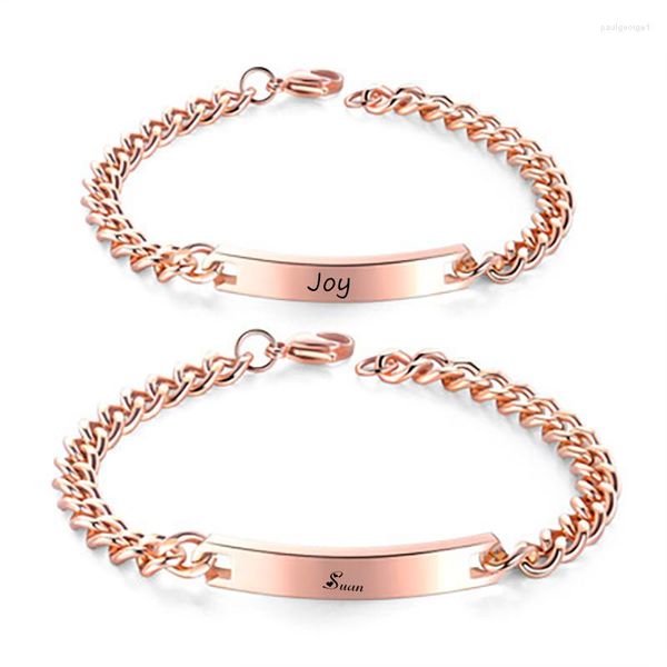 Charm-Armbänder, personalisiertes Paar-Armband, gravierbarer Name, Datum, erstes Zitat, Edelstahl-Panzerkette, individuell für Männer und Frauen