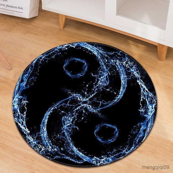 Teppiche Yin-Yang-Serie bedruckter kreisförmiger Teppich Meditation Bodenmatte Kreative Computerstuhlmatte Rutschfester Schlafzimmer-Heimteppich R230728