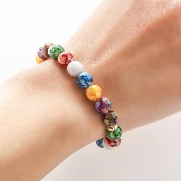Strand Fashion Volcano Stone Lady Bracelet Yoga Balance Energy Beads Colorful Losse Weight Jewelry Bracelet For Women Men