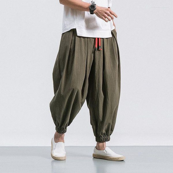 Pantaloni da uomo Pantaloni larghi in lino di cotone estivi Pantaloni traspiranti tinta unita da uomo Bloomer casual da uomo Pantaloni da jogging larghi taglie forti