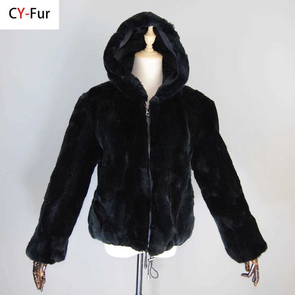 Damenfell Kunstpelz Neue Frauen Winter Warm Russische Dame Natürliche Rex Kaninchenfell Kapuzenmäntel Echte Rex Kaninchenfelljacken Heißer Echtpelzmantel HKD230727