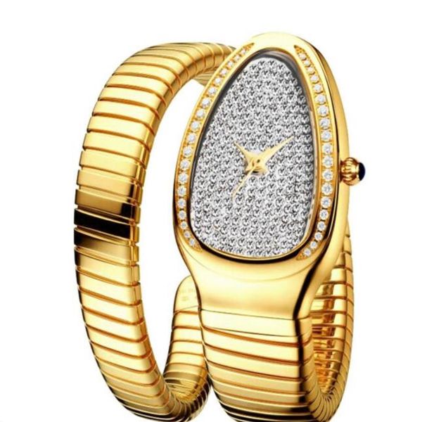 Popolare orologio al quarzo da donna moda 33mm in acciaio inossidabile placcato orologio in oro personalità impermeabile ragazza serpente diamante moissani234M