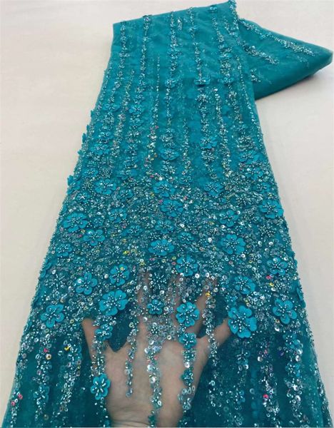 Tessuto e cucito pizzo africano 2023 francese di alta qualità 3D fiore paillettes ricamo perline tulle per abito da festa 230727