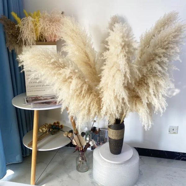 Flores decorativas 80cm Grandes Pampas Secas Grama Boho Casamento Preservada Flor Decoração da Casa Longas Plumas