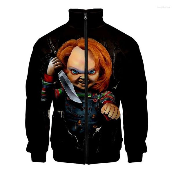 Moletons masculinos de filme de terror Chucky com gola alta jaquetas de moletom masculino fantasia de cosplay feminino manga longa com zíper casaco tops