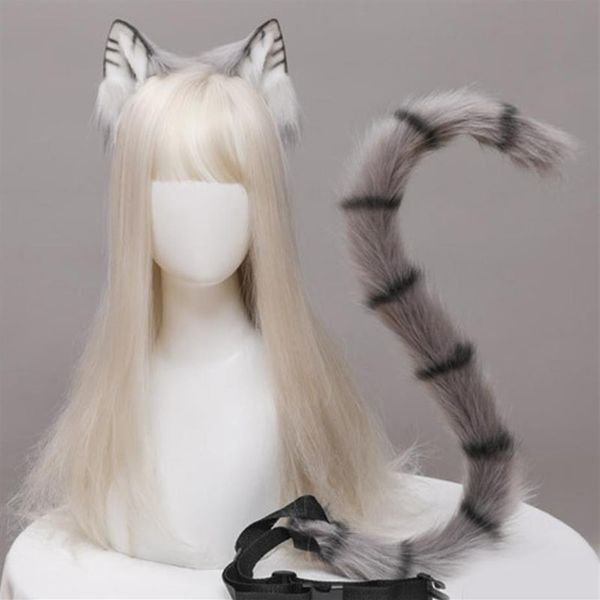 Outros acessórios para festas de eventos Anime Cosplay Props Conjunto de orelhas e cauda de gato Pelúcia Peludo Animal Hairhoop Traje de carnaval Vestido extravagante Xm187K