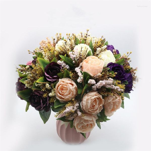 Dekorative Blumen, rosa Seide, Pfingstrose, künstlicher Blumenstrauß, 5 Kopfknospen, gefälscht, für Zuhause, Hochzeit, Dekoration, Innenblume