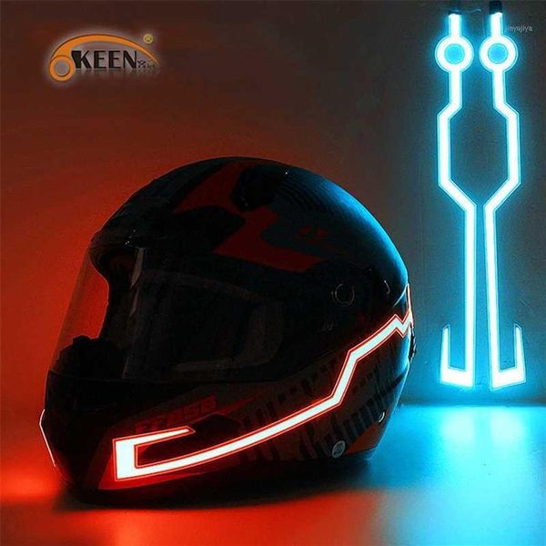 Okeen 10 Sätze Motorradhelm-LED-Lichtstreifenaufkleber DIY Schwarzer Helm-LED-Lichtmotorrad-Nachtsicherheitsreflexionsstreifen Lamp1296k