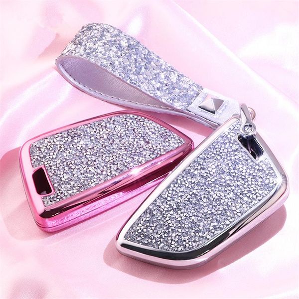 Diamante di lusso Car Key Case Cover Holder Keychain Shell Bag Remote Key per BMW 2 serie 7 X1 X5 X6 X5M X6M Regali per ragazze o Wo217g