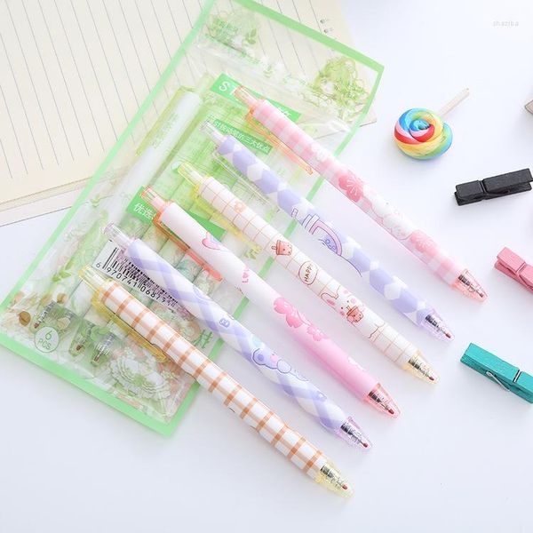 6 pçs/conjunto caneta de gel fofa para crianças estudante material de escritório escolar papelaria canetas de escrita kawaii 0,5 mm tinta preta presente de aniversário