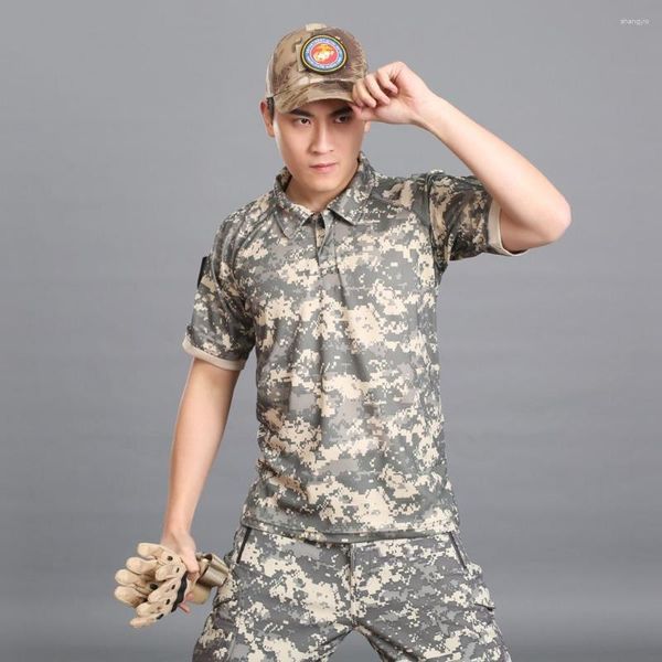 Camisetas Masculinas Camisa Tática de Secagem Rápida Masculina Verão Militar Camuflada Camiseta Masculina Respirável Manga Curta S-5XL