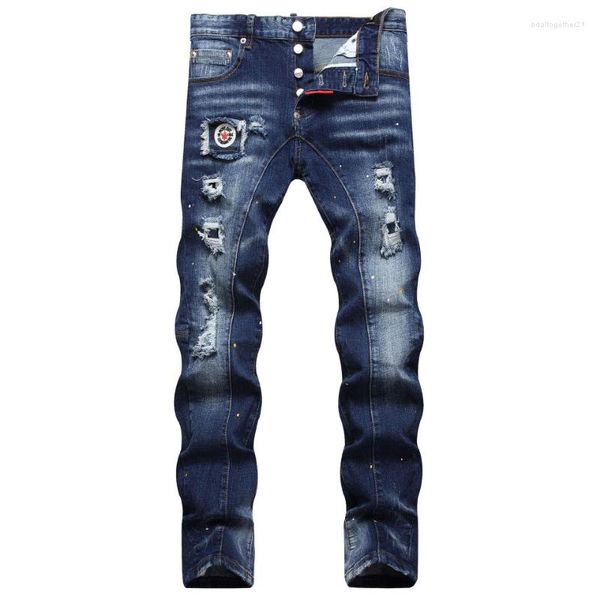 Calça Jeans Masculina Slim Fit Rasgado Calça Jeans Skinny Estilo Italiano Hip Hop Hole Streetwear Vestuário Distintivo Calças Longas
