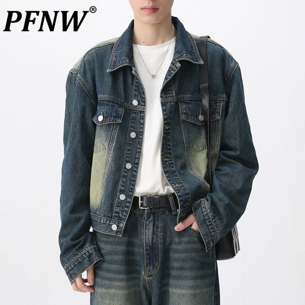 Мужские куртки Pfnw Streetwear Осень огороженная джинсовая джинсовая штаны Set High Street Fashion 12Z2053 230727