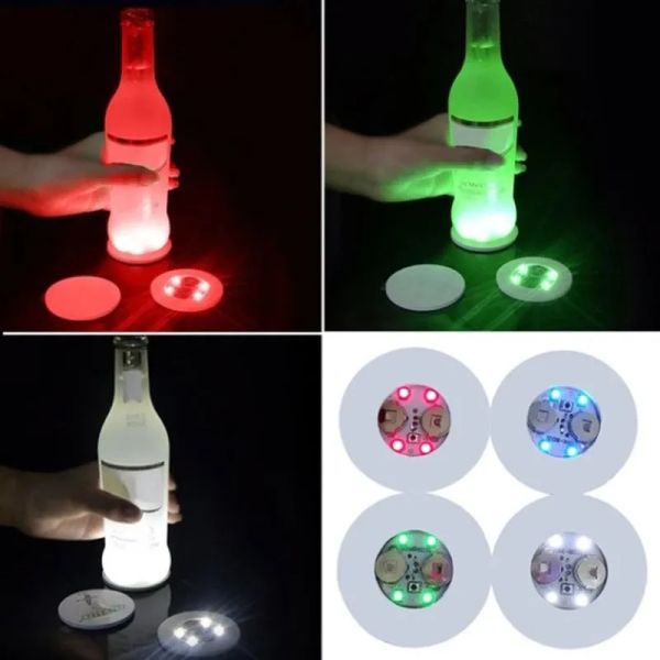 Mini Glow LED Coaster Paspas Pedleri Yanıp sönen yaratıcı parlak ampul şişe fincan çıkartma mat kulüp bar ev partisi dekorasyonu hızlı sshipping