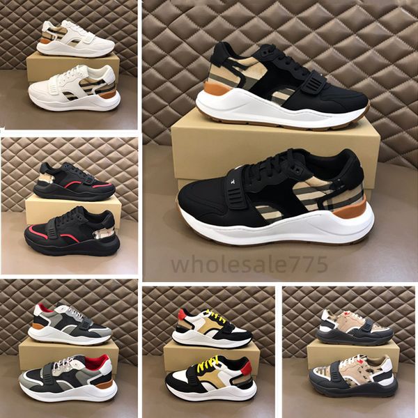 Luxusmarke Männer Freizeitschuhe Designer echtes Leder Vintage klassische karierte Trainerschuhe Vintage Mode Weben Baumwolltuch Trainer für Mann Hochwertige Schuhe