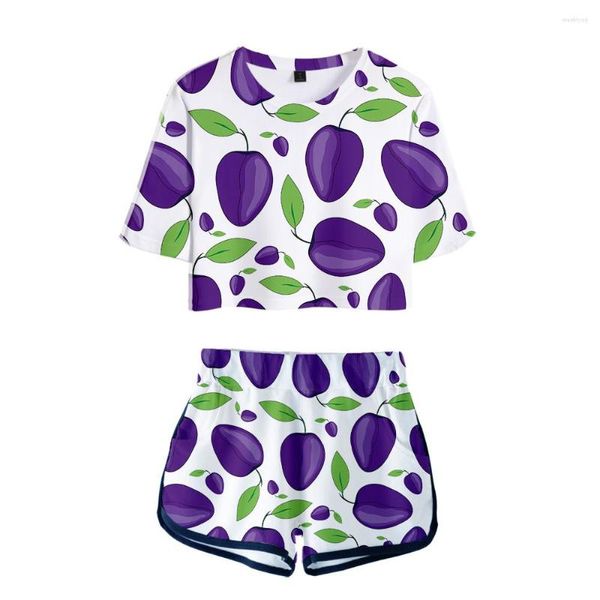 Le tute da donna arrivano 3D Fruits Exposed Navel T Shirt Shorts Set da due pezzi Fashion Full Printed Summer Cool Girl's