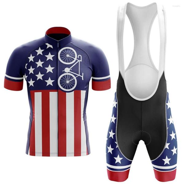 Conjuntos de corrida EUA Ciclismo Uniforme de bicicleta Conjunto de camisas de verão Conjunto de camisas de bicicleta de estrada MTB Roupas respiráveis