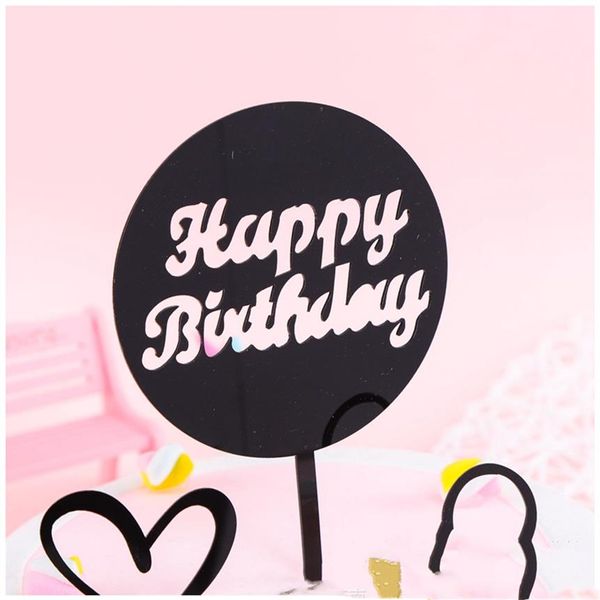 New Happy Birthday Cake Topper Topper per cupcake in acrilico rosa dorato Topper per torta per bambini Festa di compleanno Bandiera Decorazione Forniture per la cottura204n