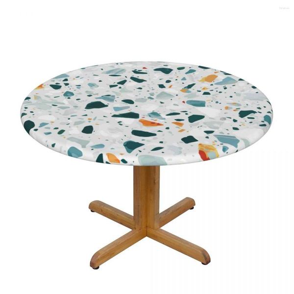 Toalha de Mesa Moderna Capa Redonda Stretch Toalhas de Mesa Terrazzo Clássica Italiana Estampa Veneziana Decorativa para Casa