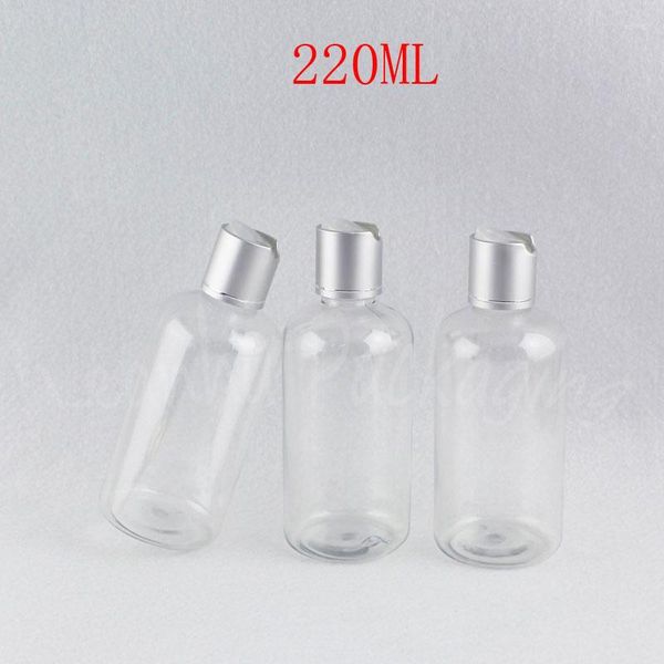 Garrafas de armazenamento 220ML Garrafa de plástico redonda transparente 220CC Gel de banho / Loção Sub-engarrafamento Recipiente de cosmético vazio (30 unidades/lote)