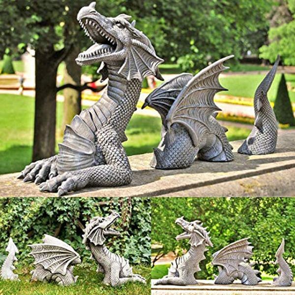 Oggetti decorativi Figurine Sculture di draghi Resina Scultura di prato gigante Figure di fantasia gotica Art Garden Patio Statue Decorazione 230727