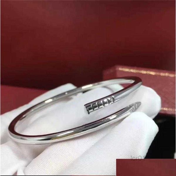 Pulseira Moda Ouro Sier Preto Aço Prego Pulseira Inlay Diamante Parafuso Cuff Pulseiras Mulheres Homens Jóias Amor Presente 16 19264i Dh9q5