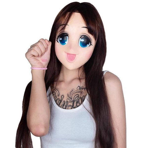 Máscaras de Festa LK102Olhos Grandes Menina Meia Cabeça Látex Kigurumi Máscara Desenho Animado Cosplay Anime Japonês Papel Lolita Crossdress Silicone Boneca186V