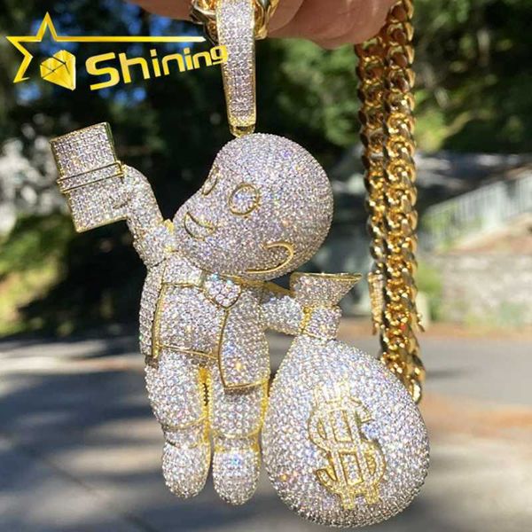 Пользовательские роскошные ювелирные изделия маленький мальчик с денежными сумками подвесной проход VVS Moissanite Pendants Hiphop Dewelry