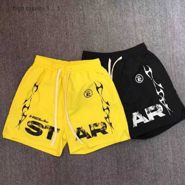 Shorts masculino 2023ss Hellstar Studios X4 em elástico cintura basquete preto amarelo roupas 230419 bolo