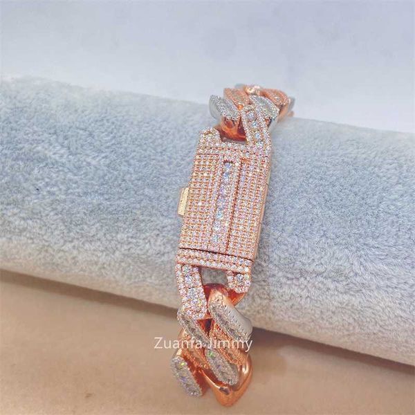 Armband Halskette Mossanit 15 mm Roségold Weißgold Farbe Big Three Row Iced Out Moissanit Miami Hip Hop Schmuck Kubanisches Gliederarmband