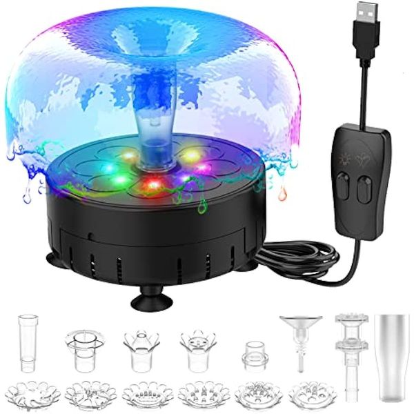 Gartendekorationen 2,5 W USB-Springbrunnenpumpe mit LED-Licht, schwimmendes DIY-Außenset für Vogelbad, Teich, Aquarium 230727