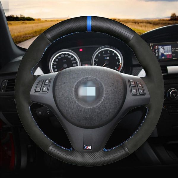Capa de volante de carro de camurça preta para BMW M Sport M3 E90 E91 E92 E93 E87 E81 E82 E88245q