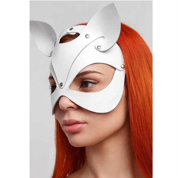 Máscara de gato de couro branco capuz de borracha máscara de gato feminino para trajes de festa catsuit fornecedor de fábrica máscara de capuz fetiche em 321i