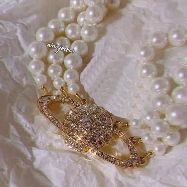 Joias da moda feminina colar de pérolas de ouro saturno pingente de pérolas joias design de luxo liga fazendo joias clássicas presente de aniversário joias acessórios de diamante vvs
