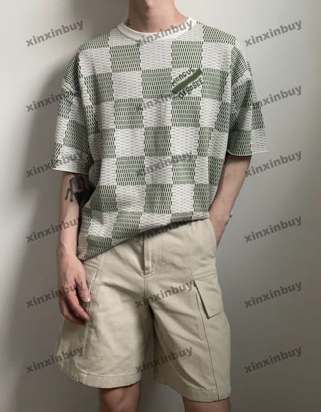 xinxinbuy camiseta masculina de malha 23ss paris estampada flor xadrez manga curta algodão feminino preto branco verde marrom S-XL