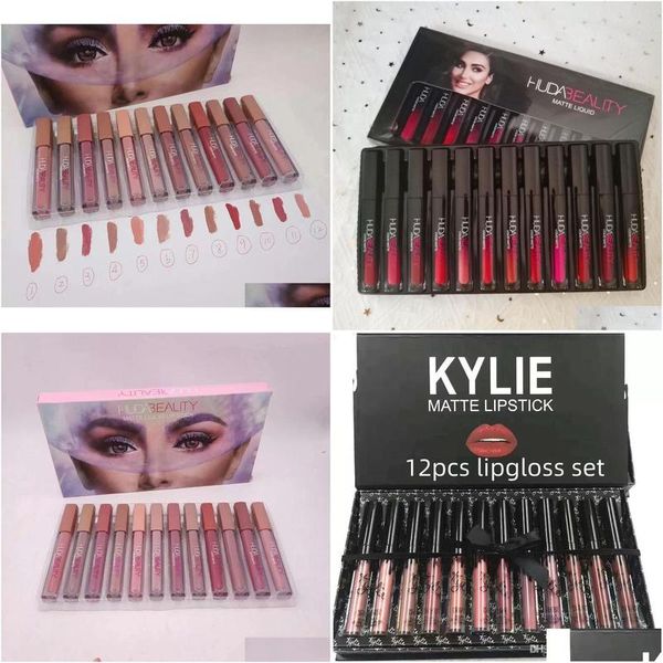 Diğer Sağlık Güzellik Ürünleri 12 PCS Mat Sıvı Dudak Parlatıcı Koleksiyon Ruj Seti Lipgloss Rouge Bir Levre Maquillage Kit Desen Teslimat DHVGR