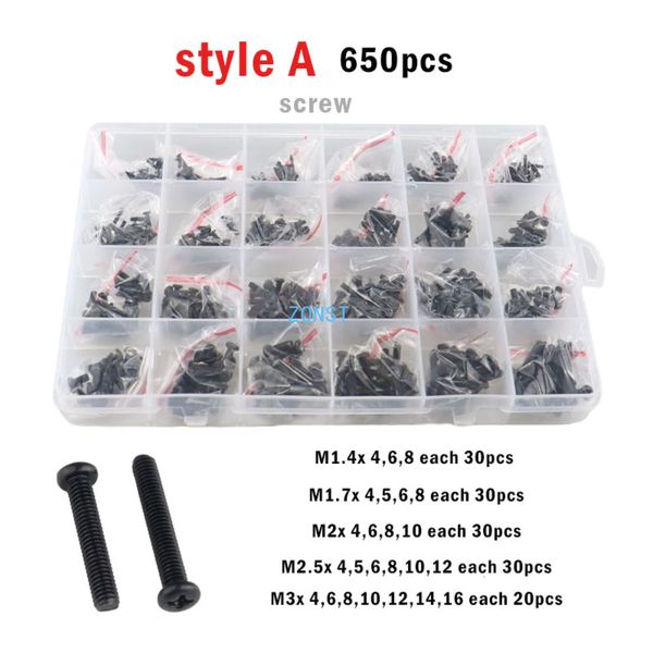 Werkzeugteile 650 300 Stück M1,2 M1,4 M1,7 M2 M2,5 M3 M4 Schwarze Mini-Micro-Phillips-Kreuzrundkopfschraube Schalterbolzen- und Muttern-Set Box-Kit 230727