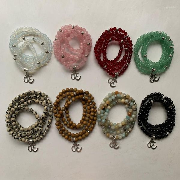 Charm-Armbänder, 6 mm, Gebet, 108 Perlen, tibetisches Mala-Armband, Kristallstein-Halskette, Quarz-Schmuck, handgefertigte Charms, Om Lotus, 1 Stück