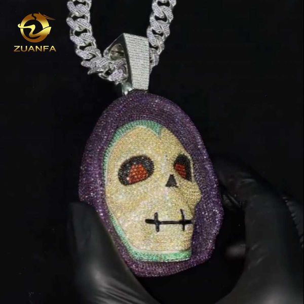 ZUANFA Custom Hip Hop Schmuck Cartoon He-man Rolle König der Skelette Anhänger AAAAA+ CZ Charm 925 Silber Anhänger