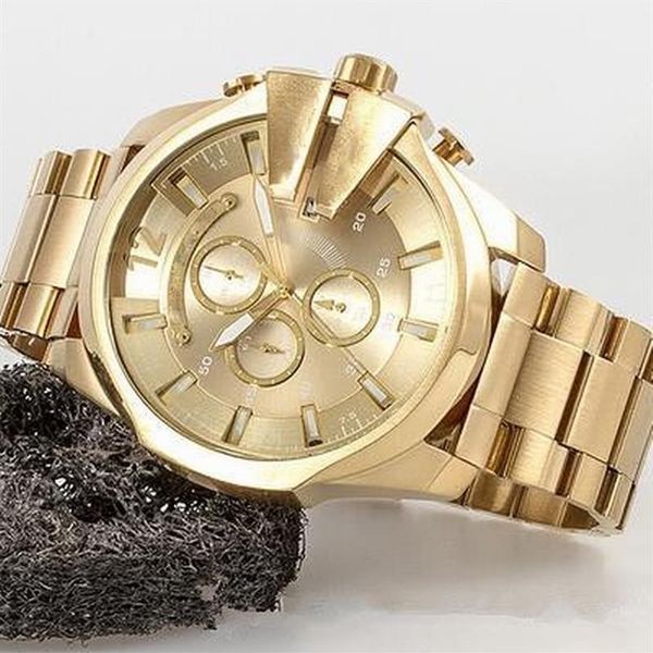Relógio masculino 3A DZ4318 mostrador grande relógio de alta qualidade 55MM dual core função completa rodando ouro rosa aço inoxidável dourado Jap263m