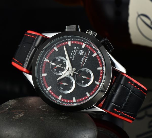 Alta qualità EPOS Red Flame Series Mens Watch Casual Fashion Casual Top Luxury Leather Gift Watch Designer Movimento Automatico Orologi al quarzo Montre