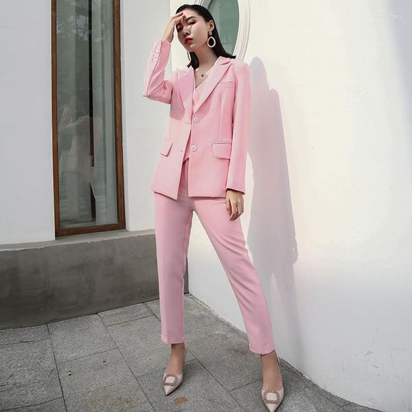 Pantaloni a due pezzi da donna Lansboter Pink Formal Slim Fit 3 pezzi Suit Donna Donna Abiti da lavoro su misura Abiti da lavoro Moda Elegante