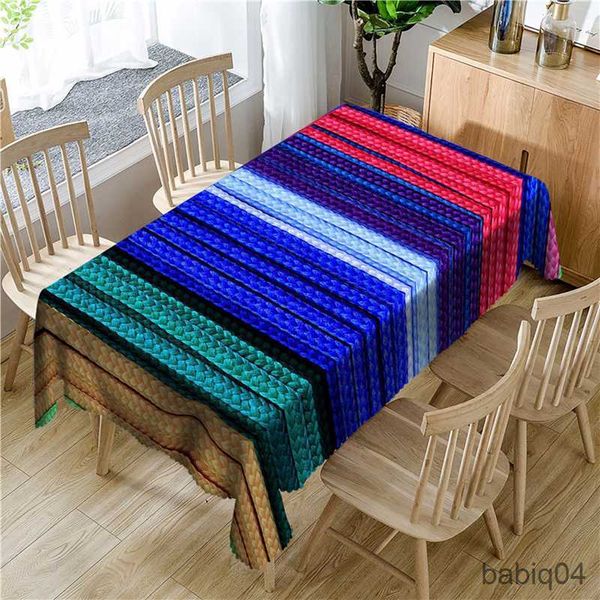 Toalha de mesa 3d listrada padrão xadrez à prova d'água toalha de mesa colorida caixa retangular capa de mesa para decoração de casamento R230726