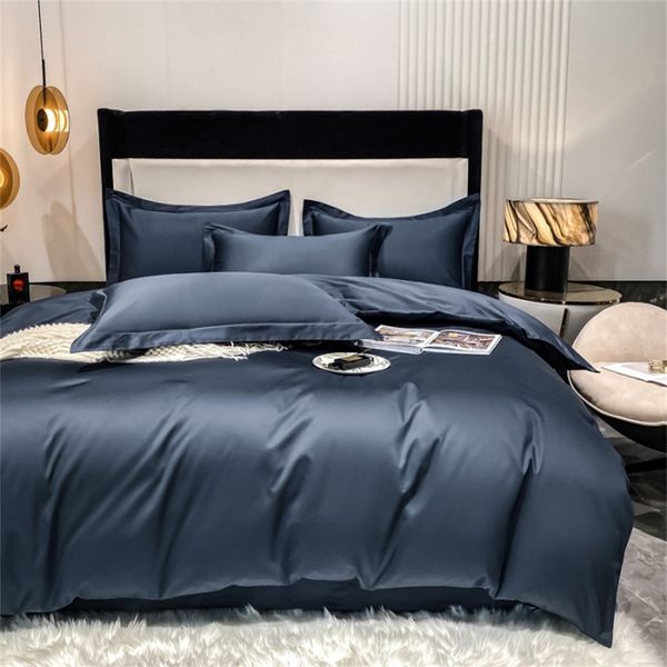 Conjuntos de cama de algodão egípcio capa de edredom com elástico Conjuntos macios de luxo 1.000 fios fronhas de cama de cetim de fibra longa 230727