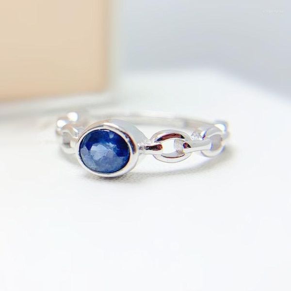Anéis de cluster por joias Anel de safira azul real natural 925 prata esterlina 4 5 mm 0,5 ct pedra preciosa fina T23607