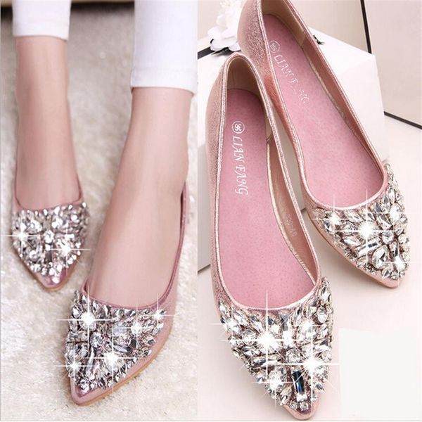 full size Stock 2016 rosa champagne scarpe da sposa argento punta a punta perline cristalli scarpe da sposa scarpe speciali ballerine ragazze BO305h