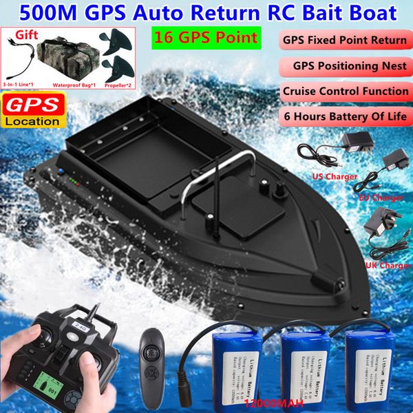 Barcos elétricos RC 16 GPS Nest à prova d'água de alta velocidade com controle remoto RC Bait Boat 2KG Carregamento 500M Velocidade Fixa Cruzeiro Luz Noturna Pesca 230727