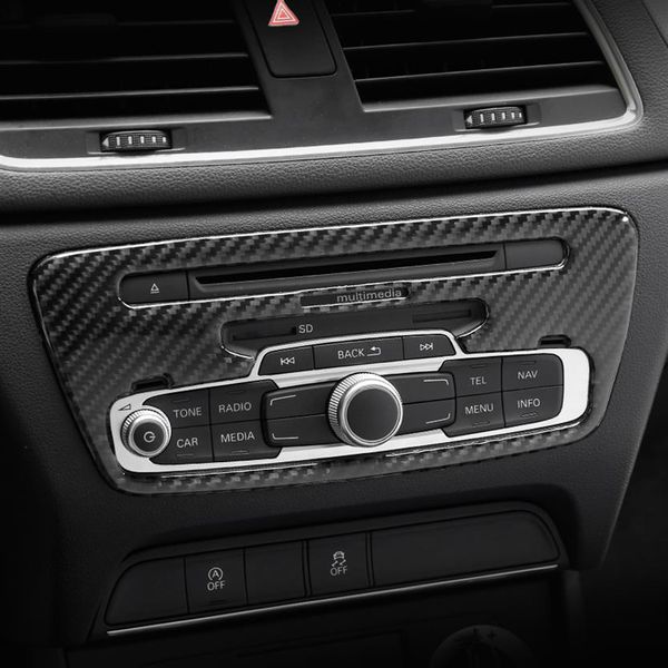 Console de fibra de carbono painel de cd decoração capa guarnição ar condicionado quadro de controle adesivo para audi q3 2013-20182614